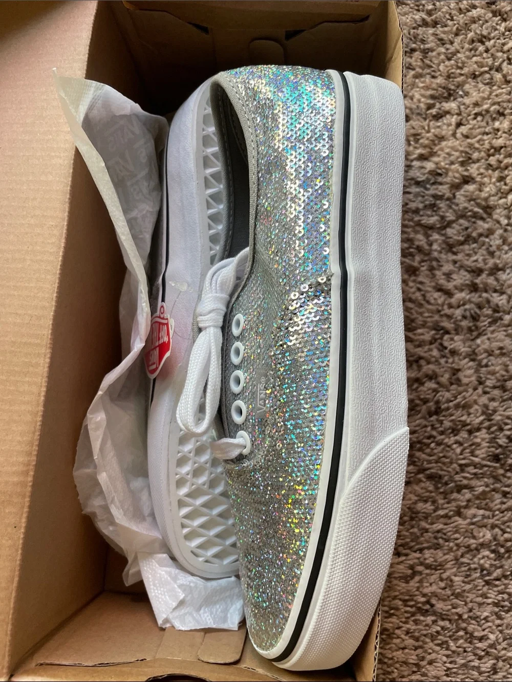Vans Micro Sequins Silver Authentic,8 US Women's Low-Top Sneakers